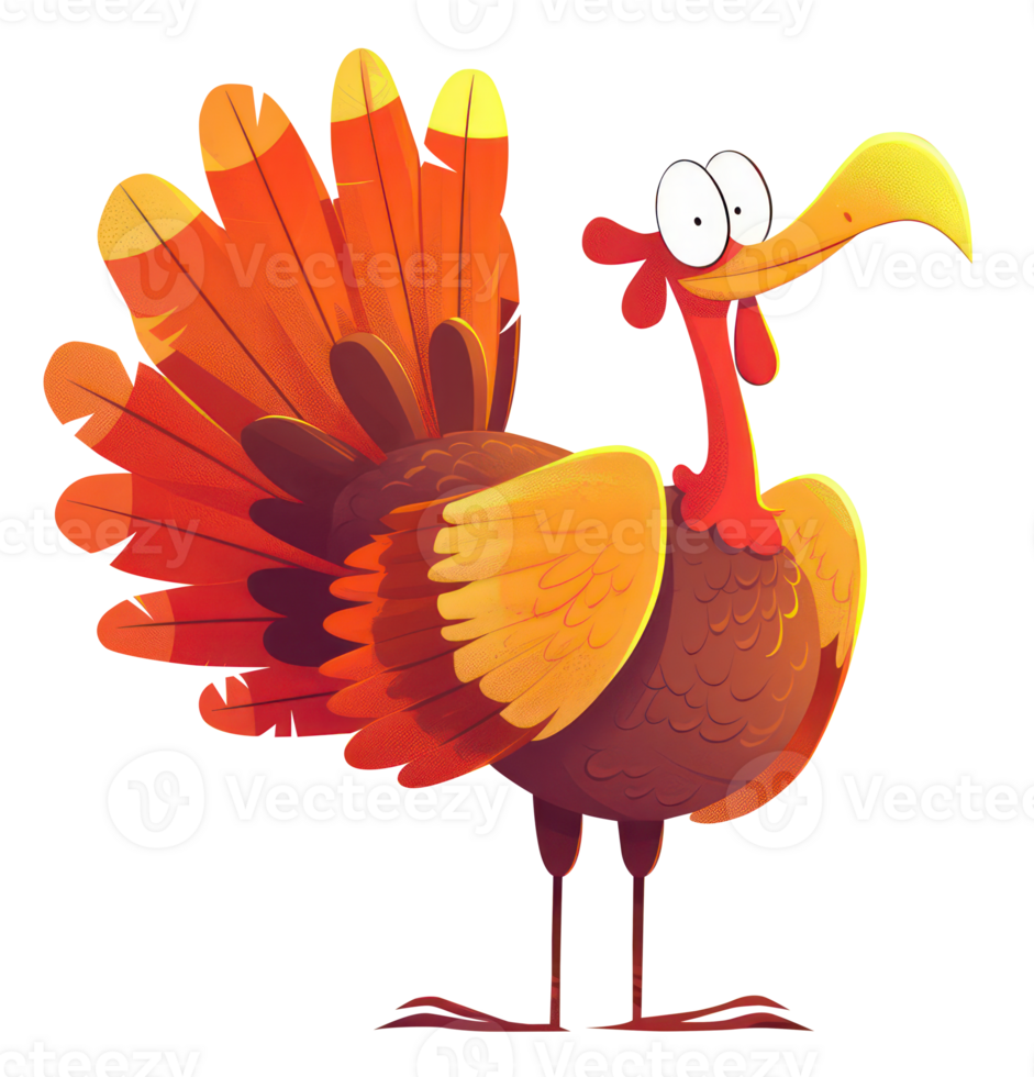 Turkey bird cartoon character illustration. Funny isolated design for Thanksgiving Day. png
