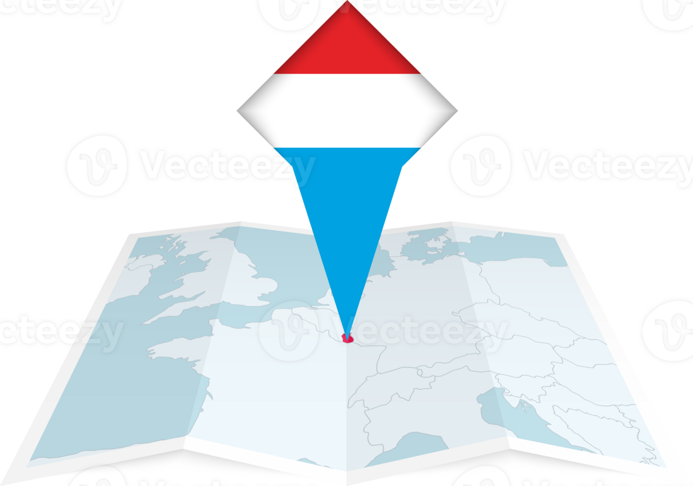 Luxembourg pin flag and map on a folded map png