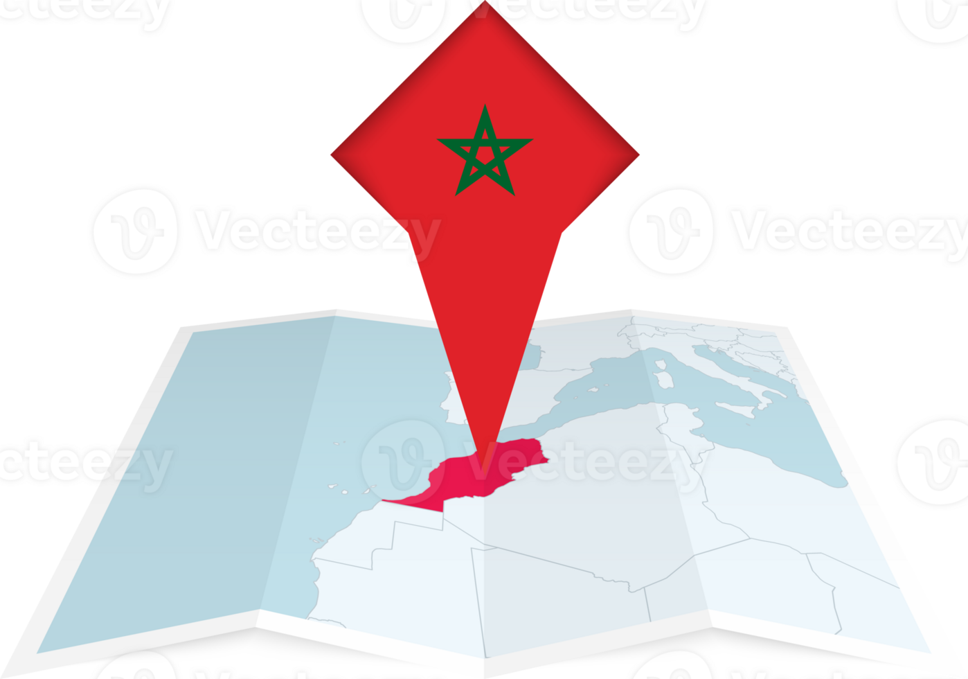 Morocco pin flag and map on a folded map png