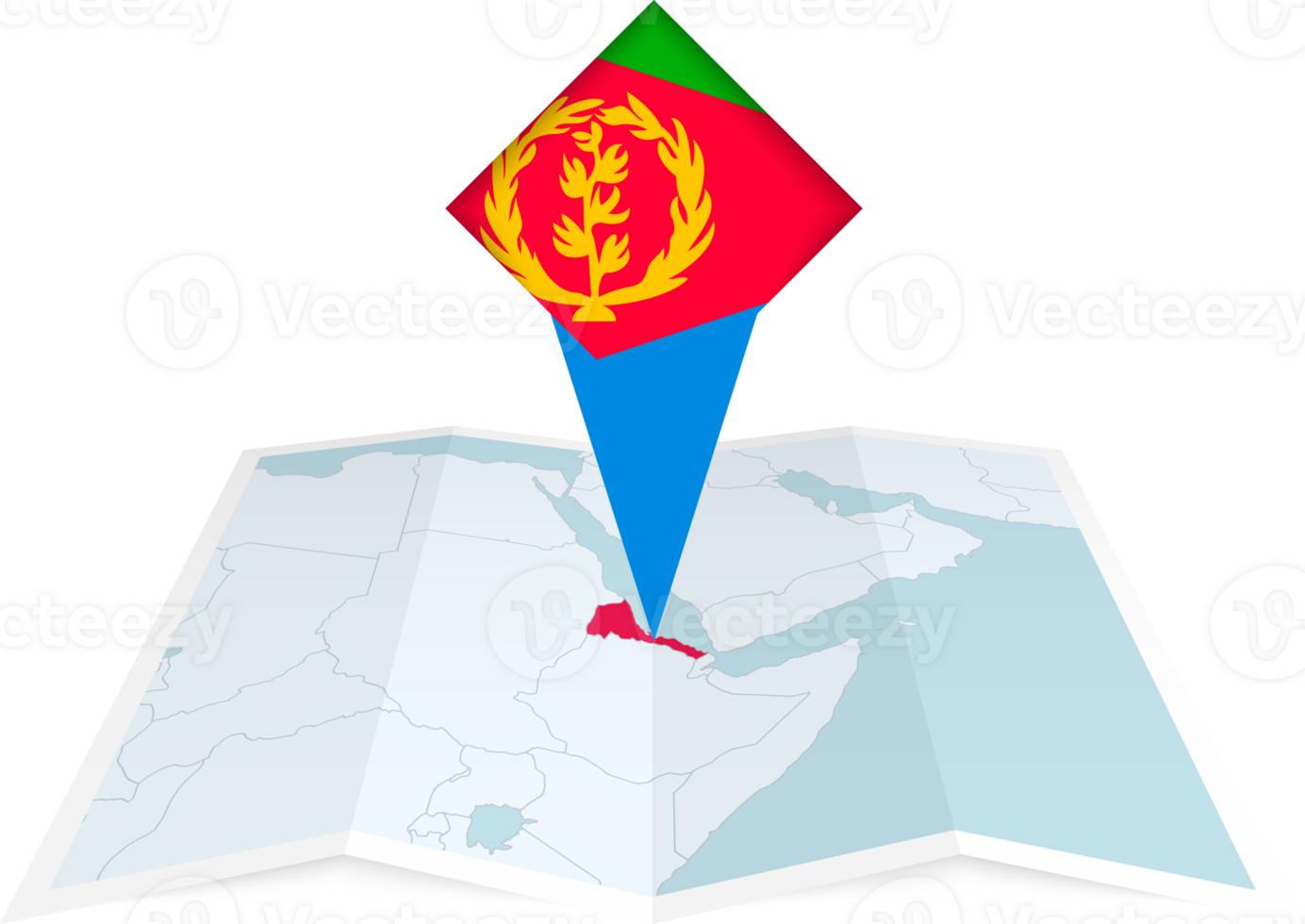 Eritrea pin flag and map on a folded map png