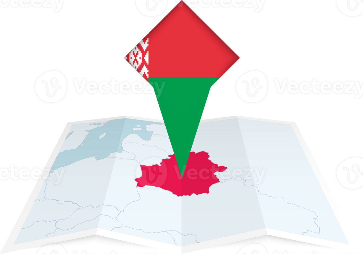 Belarus pin flag and map on a folded map png