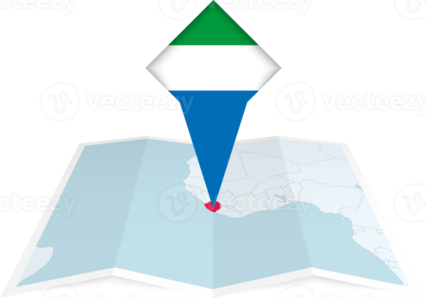 Sierra Leone pin flag and map on a folded map png