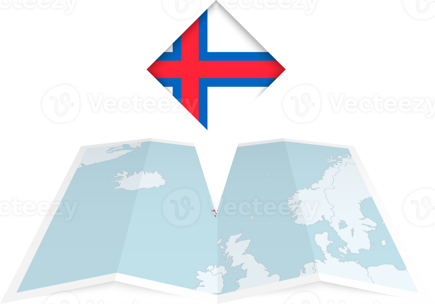 Faroe Islands pin flag and map on a folded map png