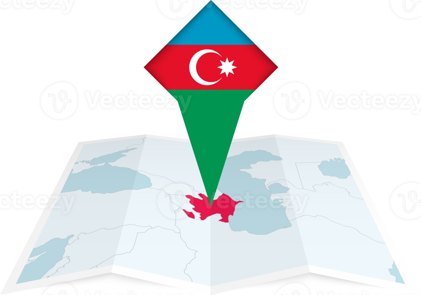 Azerbaijan pin flag and map on a folded map png