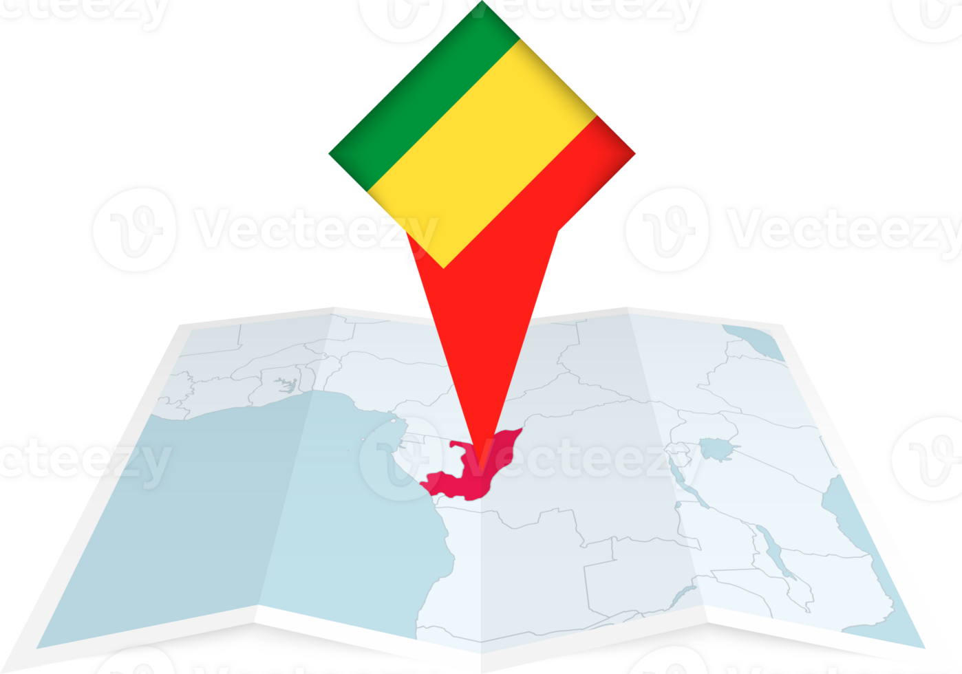 Congo pin flag and map on a folded map png