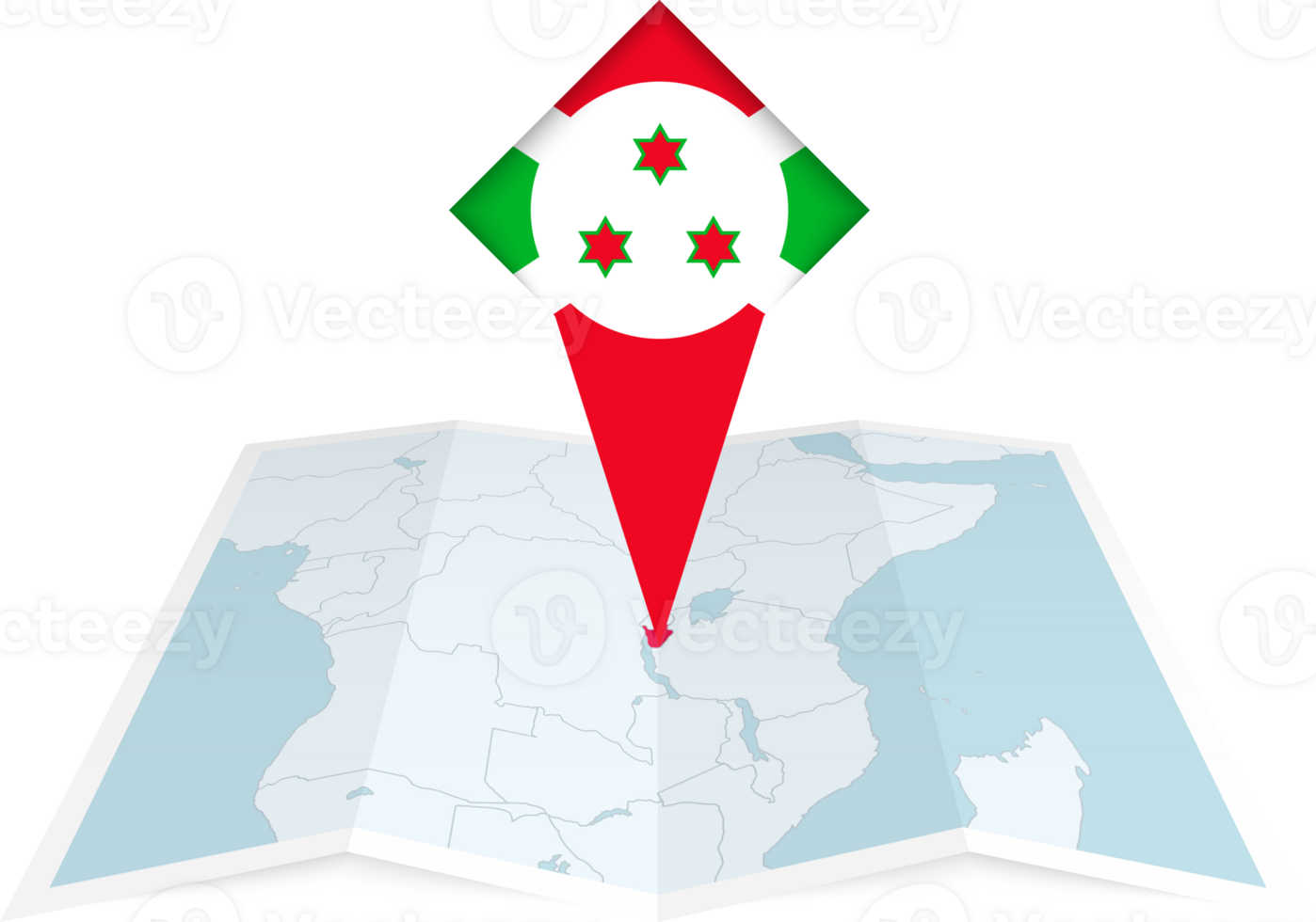 Burundi pin flag and map on a folded map png