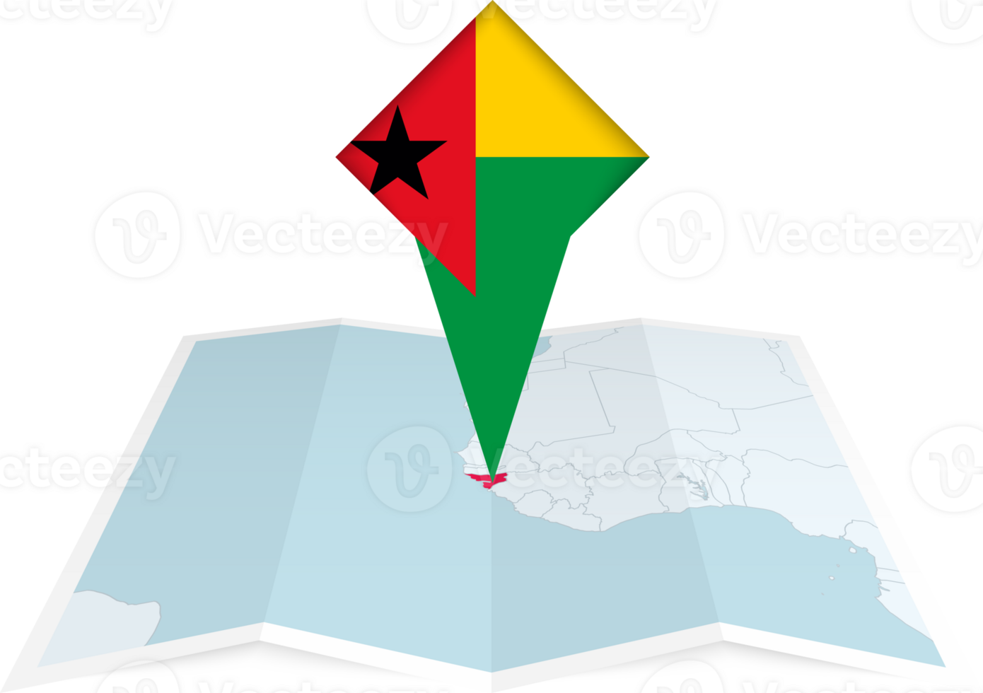 Guinea-Bissau pin flag and map on a folded map png
