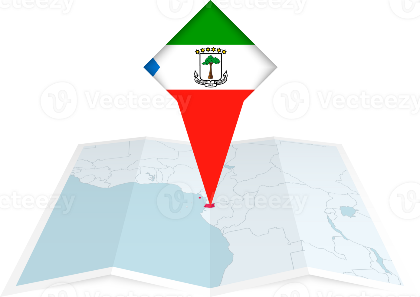 Equatorial Guinea pin flag and map on a folded map png