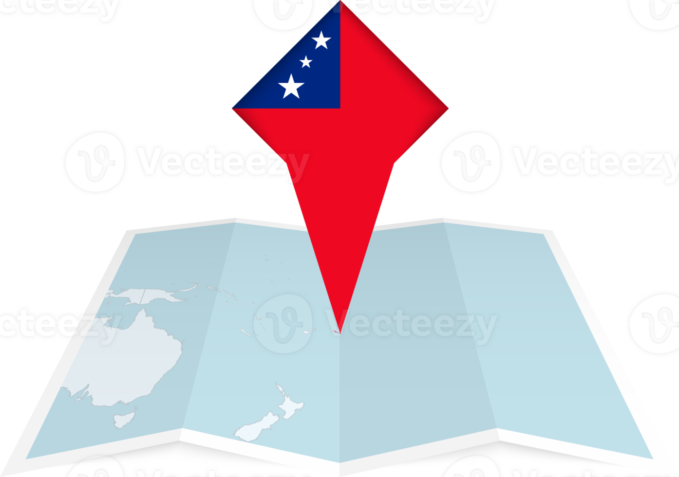 Samoa pin flag and map on a folded map png