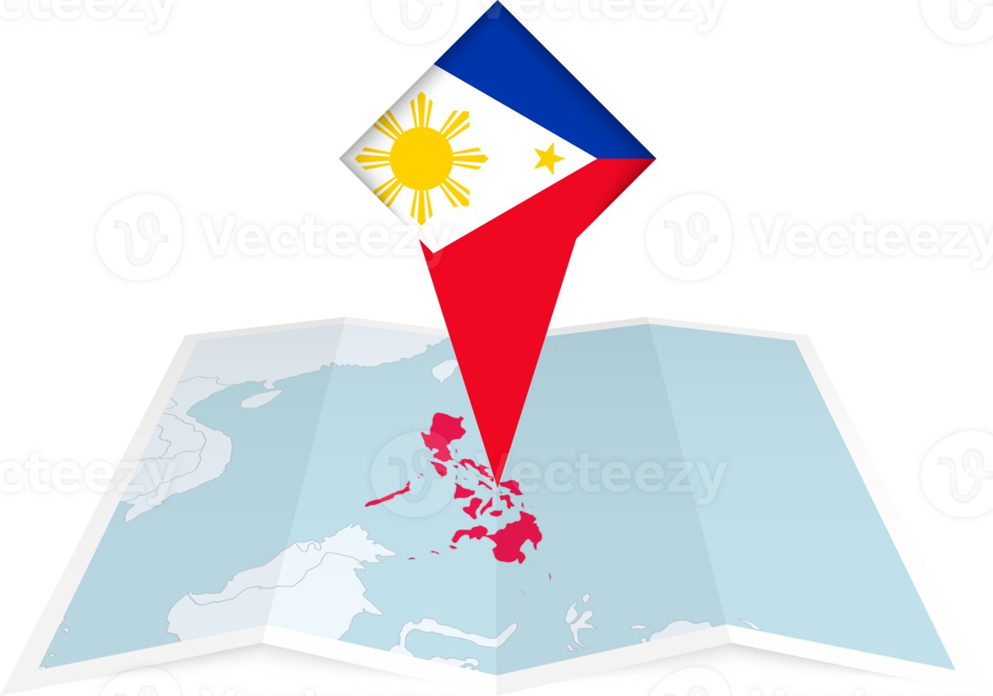 Philippines pin flag and map on a folded map png
