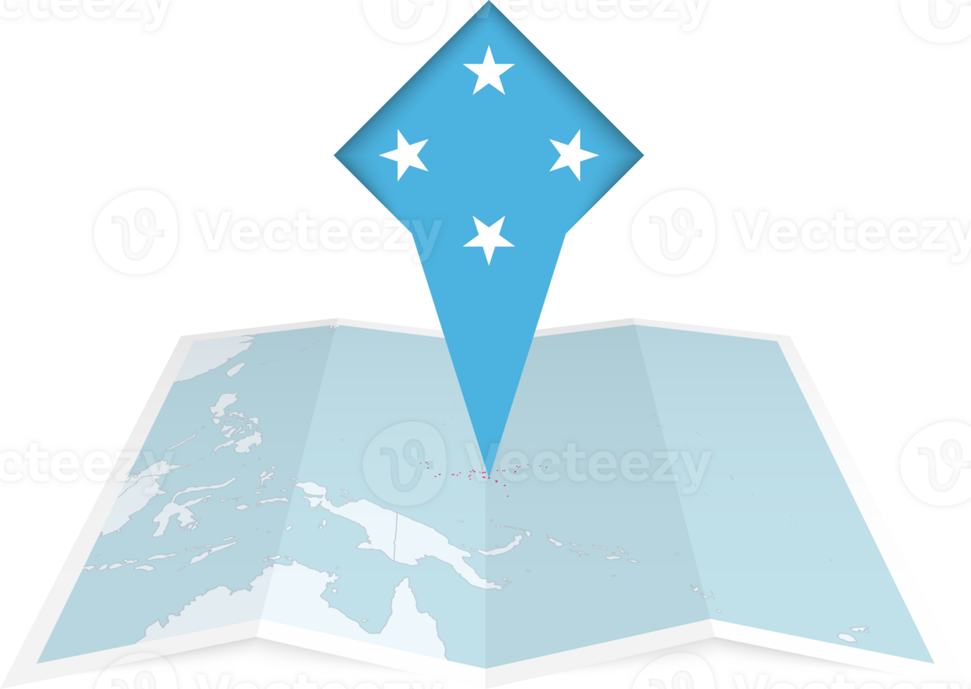 Micronesia pin flag and map on a folded map png