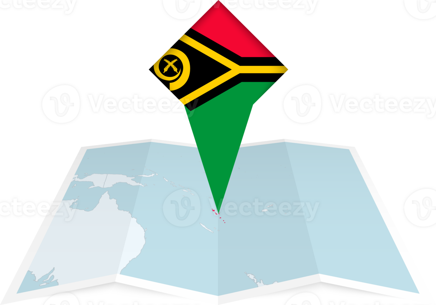 Vanuatu pin flag and map on a folded map png