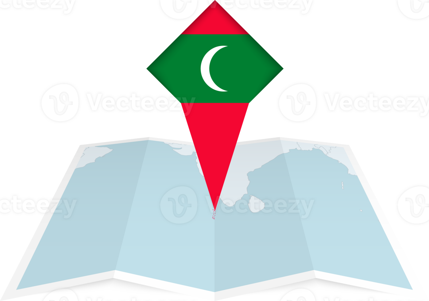 Maldives pin flag and map on a folded map png