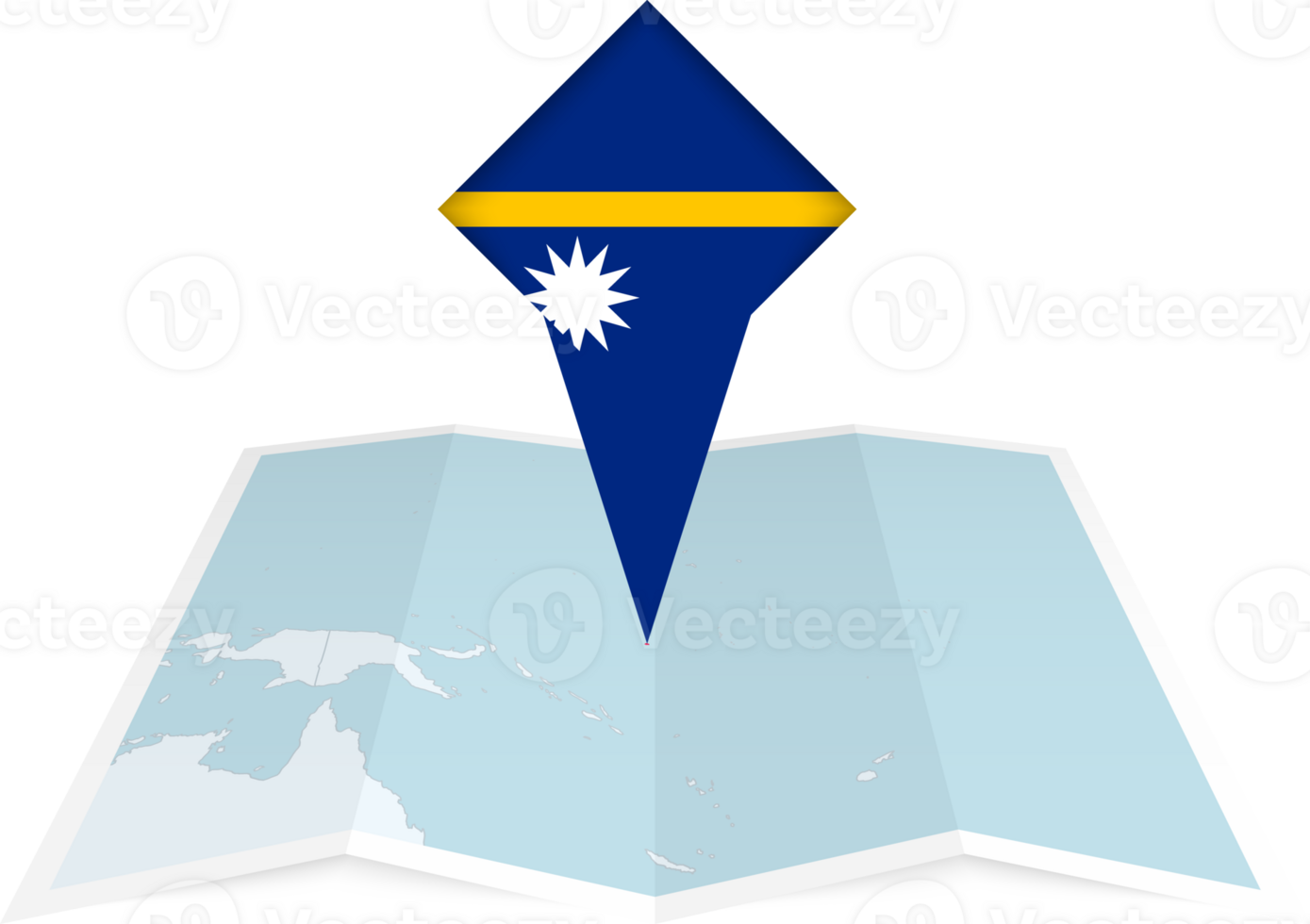 Nauru pin flag and map on a folded map png