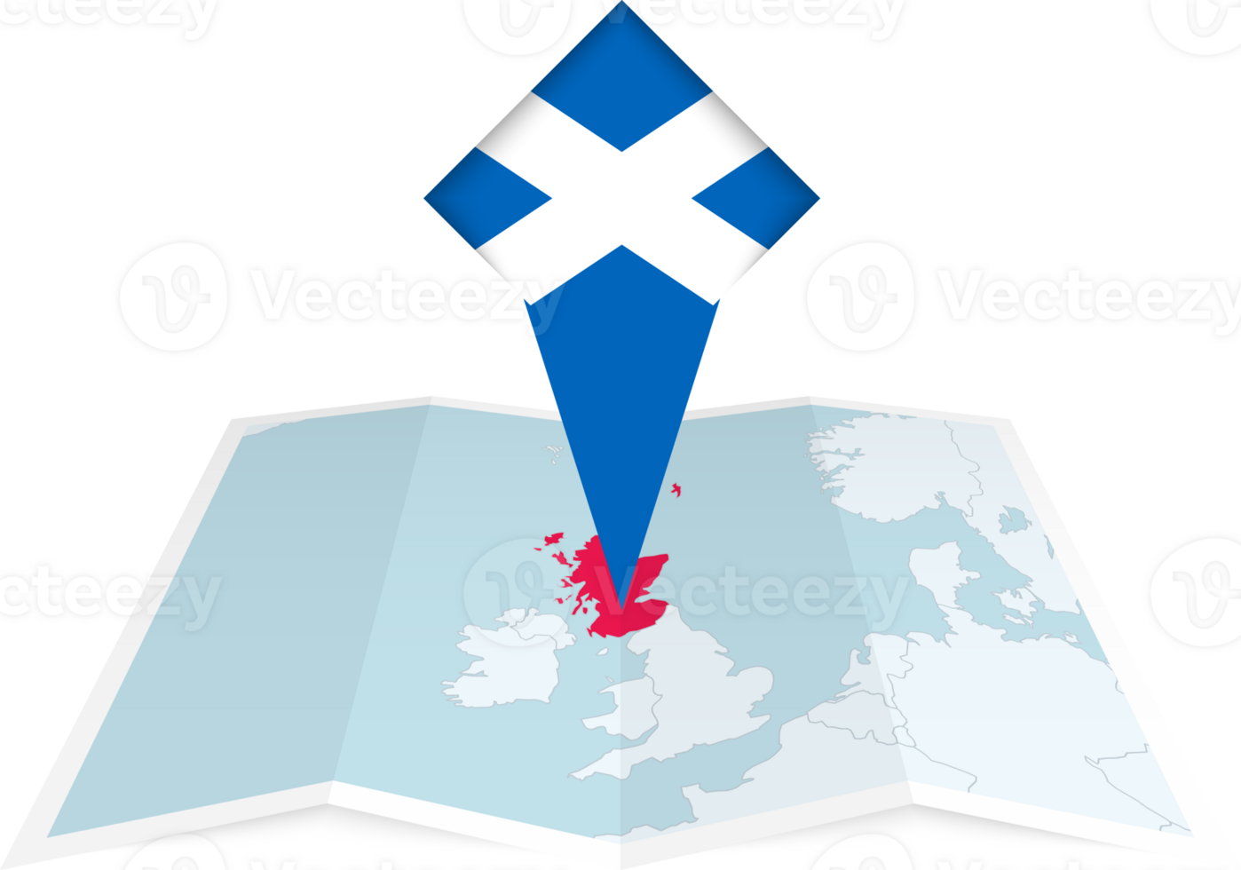 Scotland pin flag and map on a folded map png