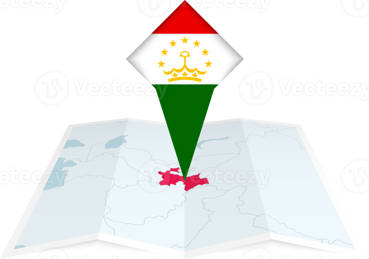 Tajikistan pin flag and map on a folded map png