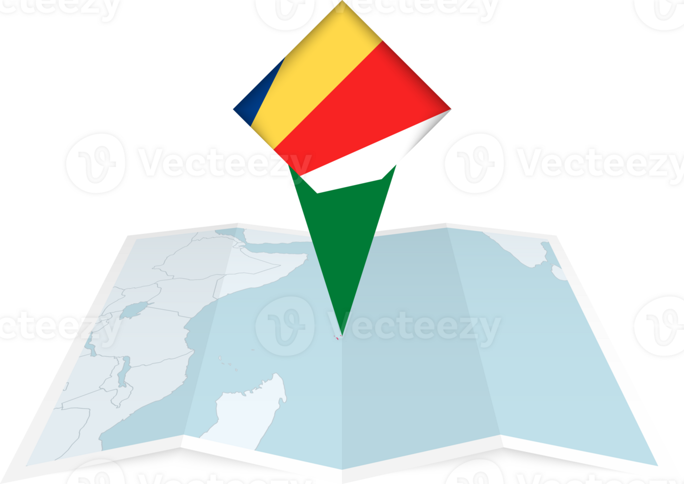 Seychelles pin flag and map on a folded map png