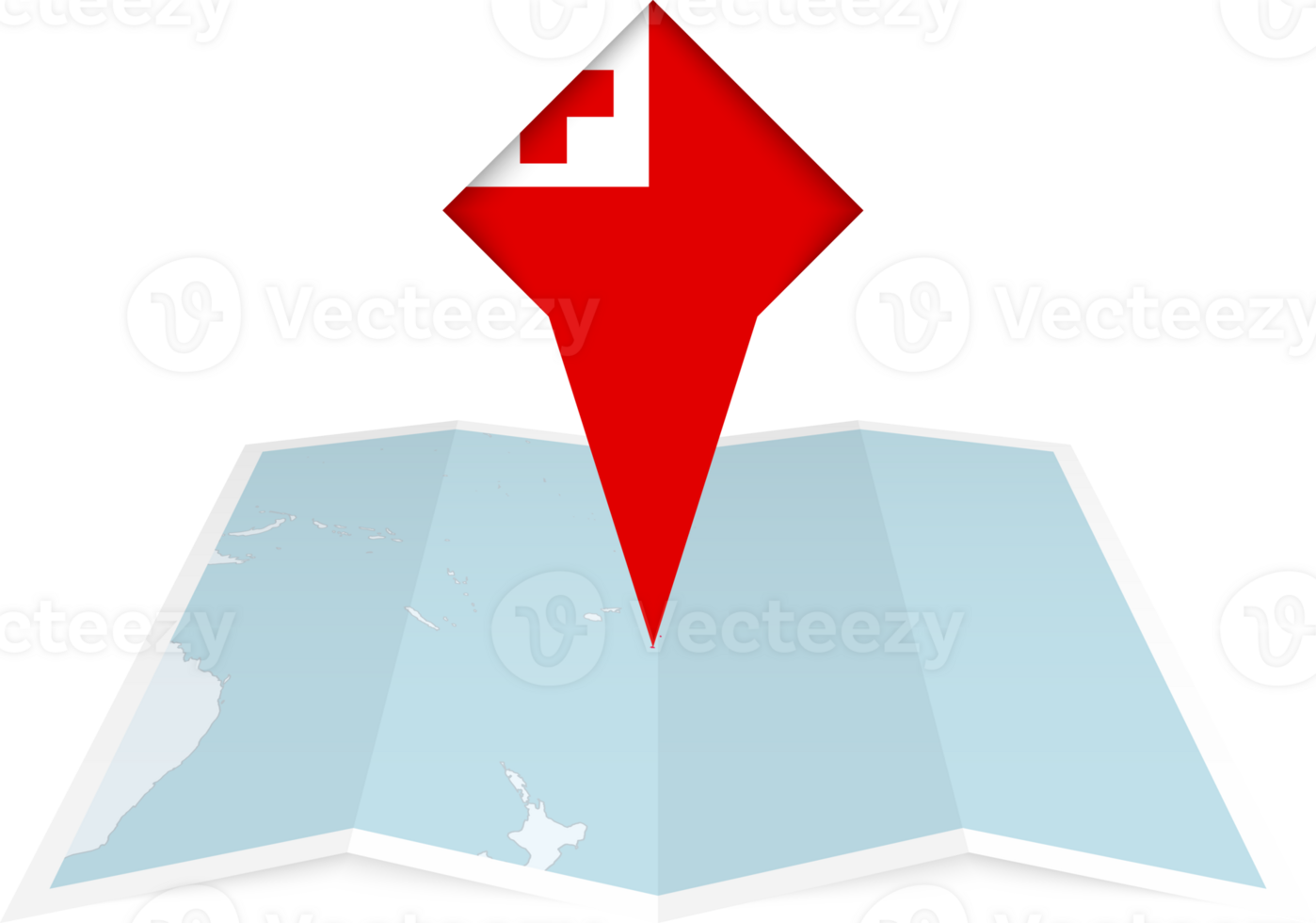 Tonga pin flag and map on a folded map png