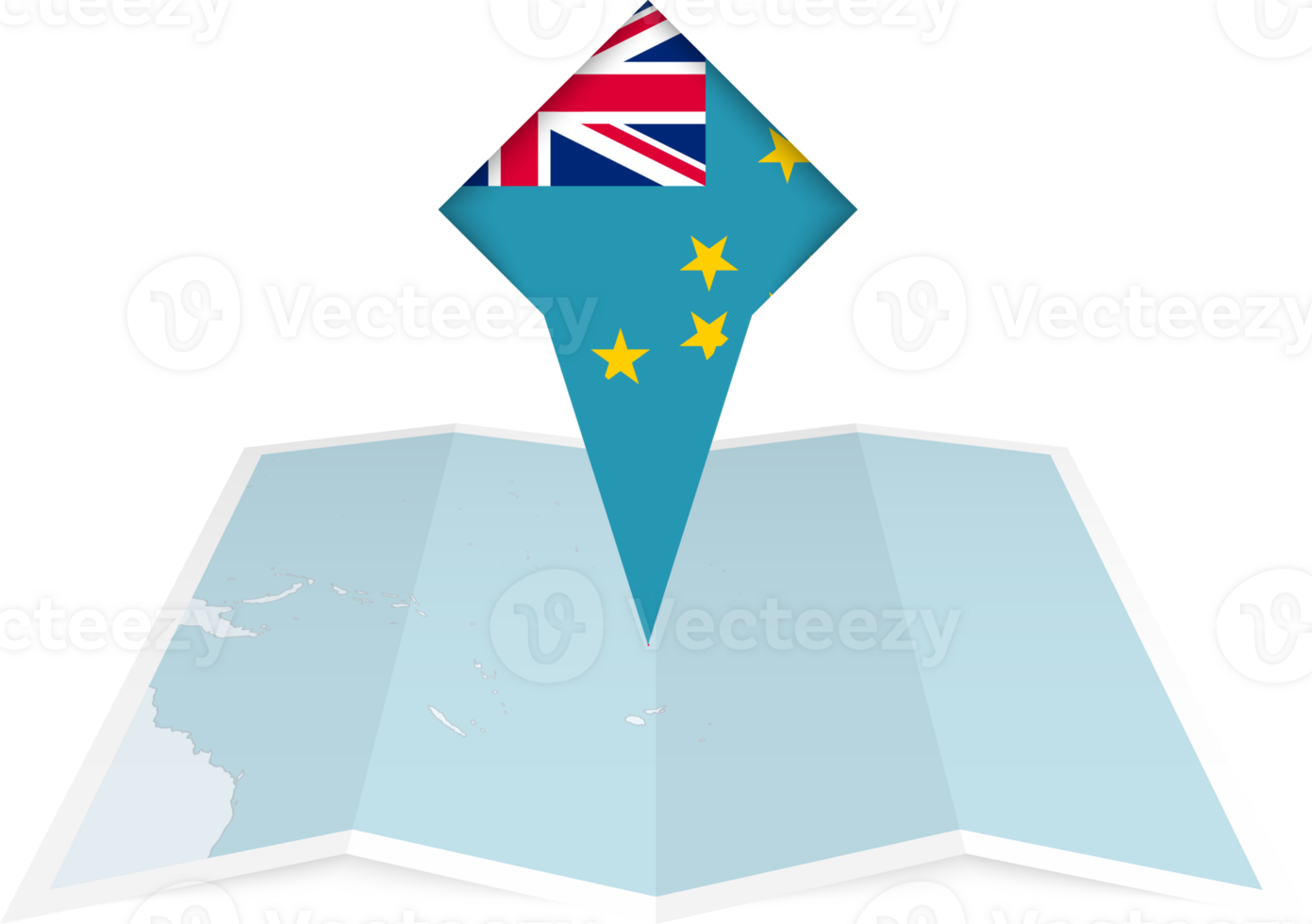 Tuvalu pin flag and map on a folded map png