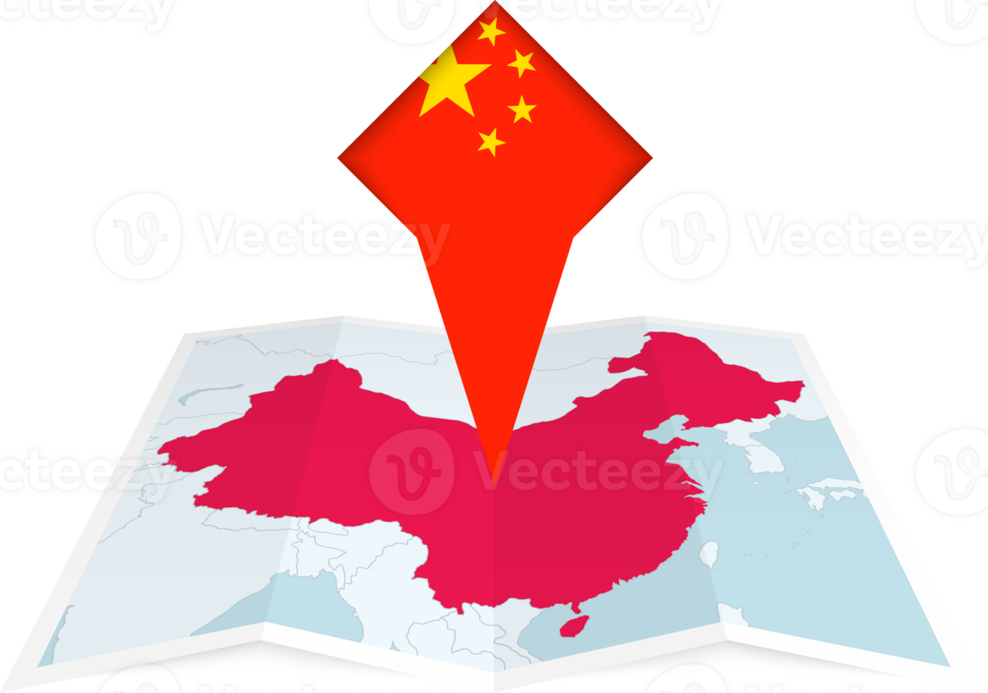 China pin flag and map on a folded map png