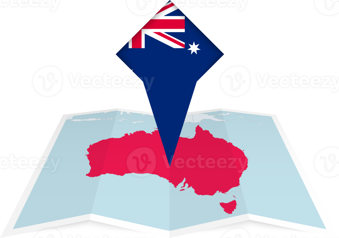 Australia pin flag and map on a folded map png