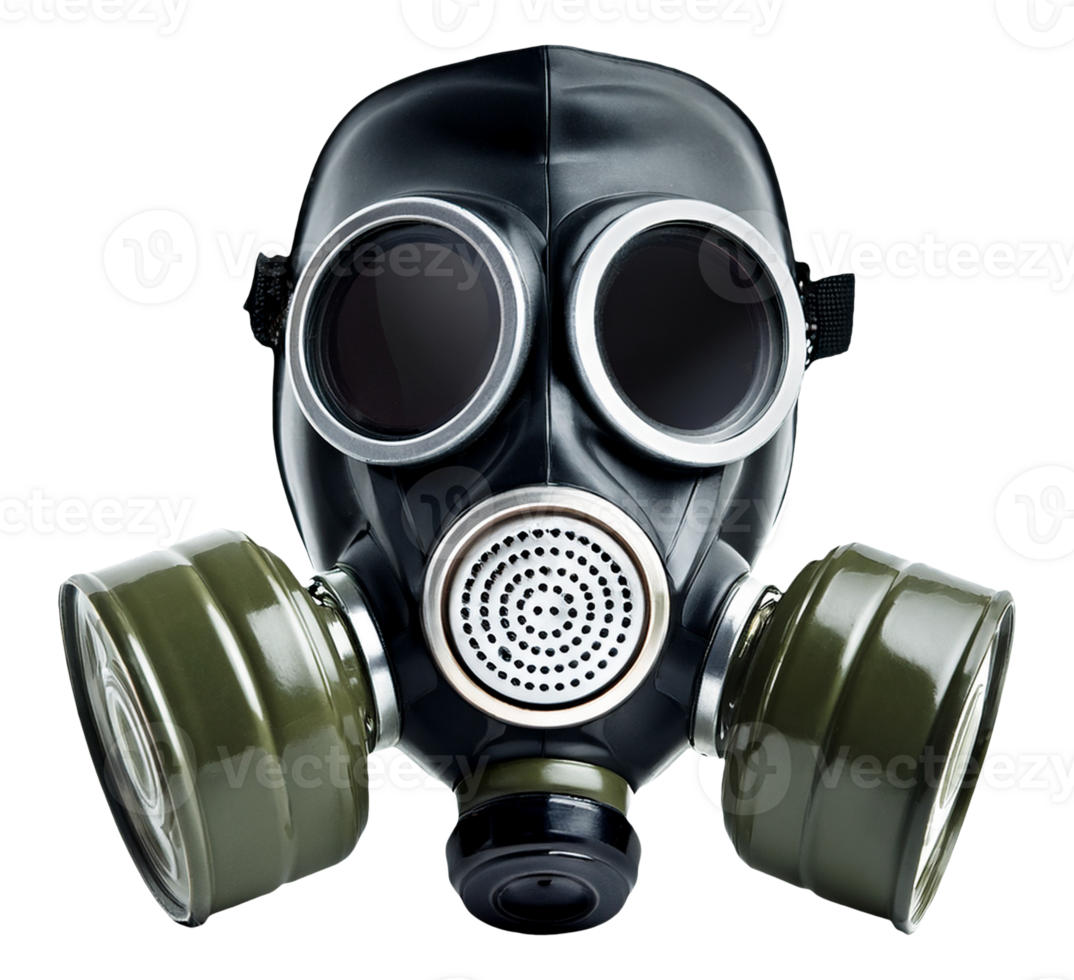 Black gas mask with green filters png