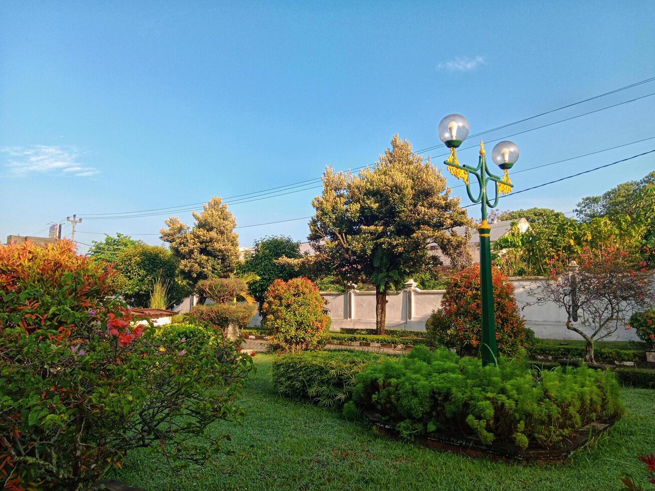 Serene Garden Oasis Featuring Traditional Javanese Lanterns photo
