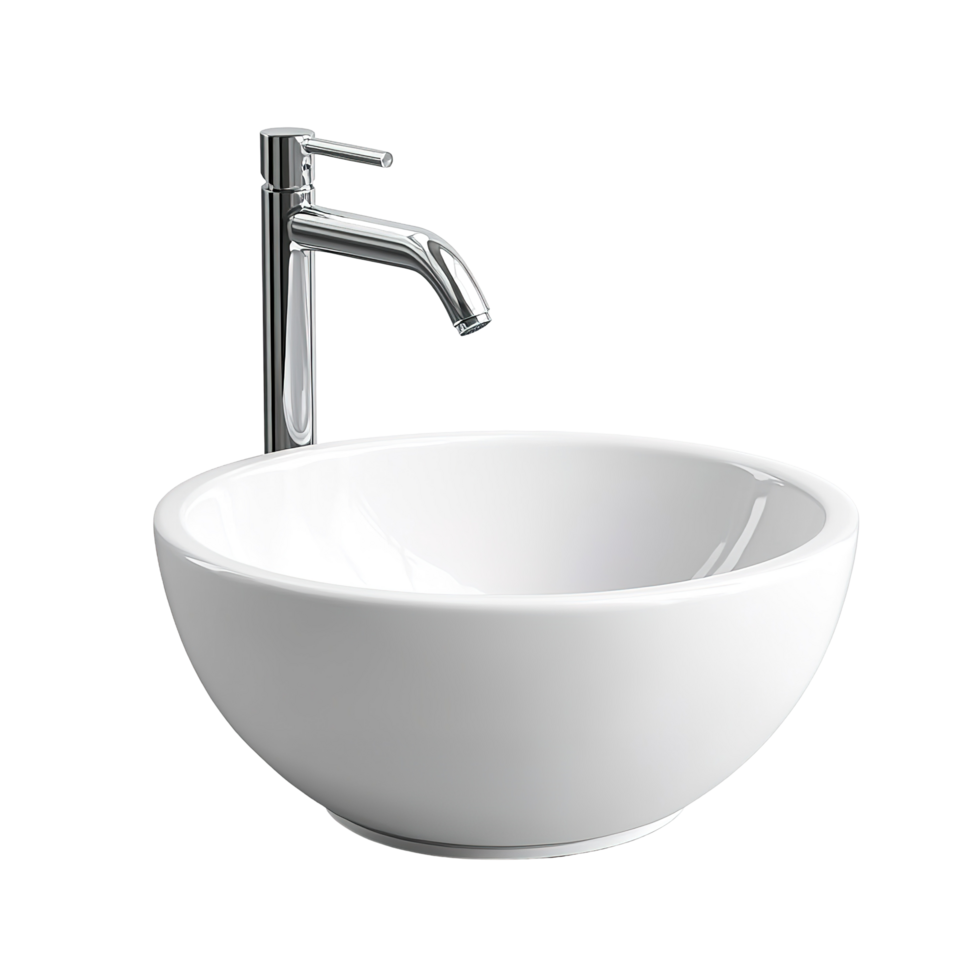 A pristine white ceramic bowl sink paired with a shining faucet png