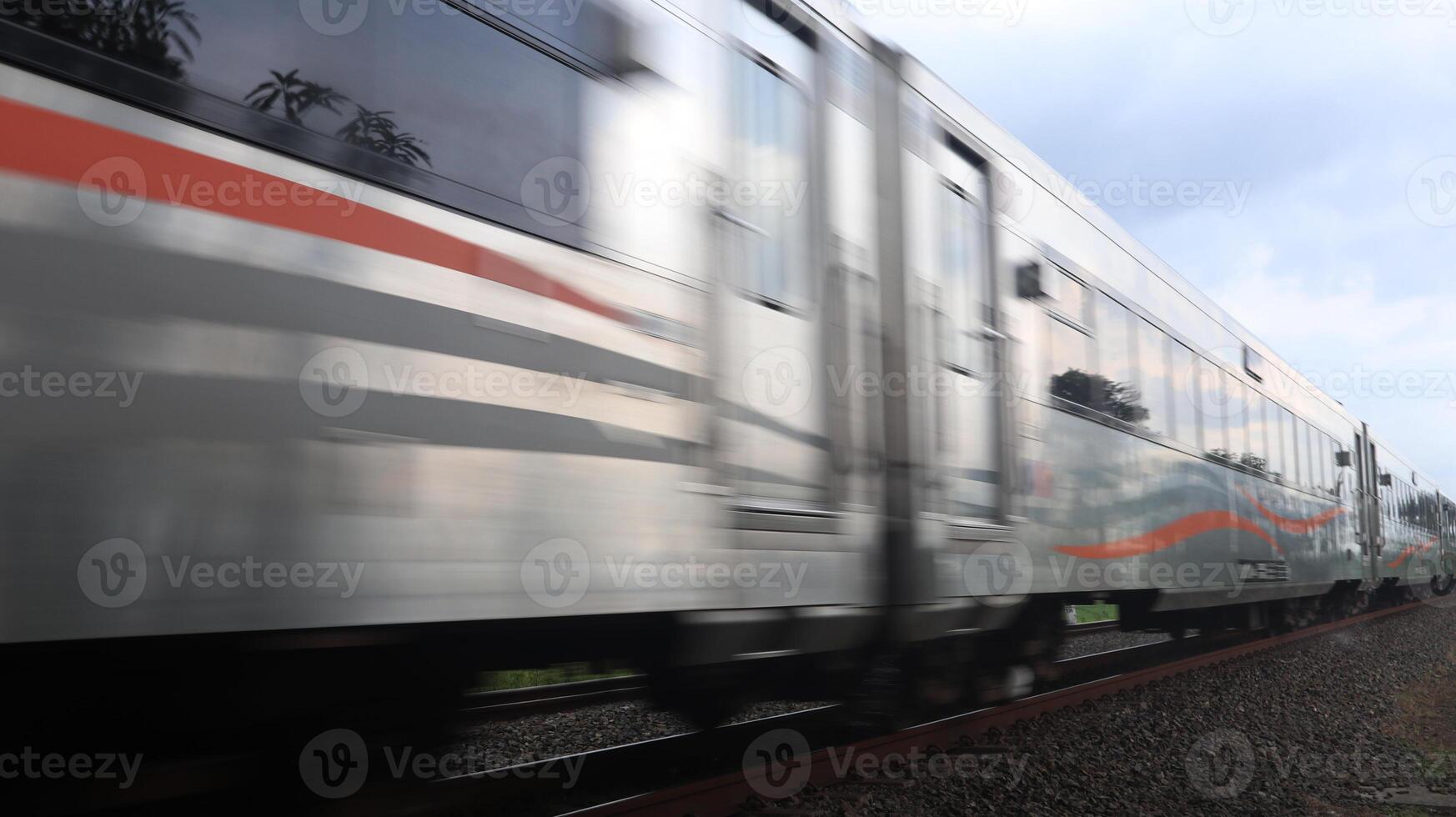 High Speed Train Motion Blur on Railway Track photo