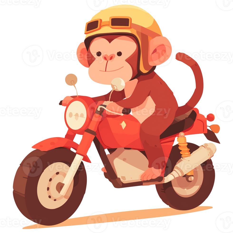 A happy cartoon monkey wearing a helmet riding a motorcycle png