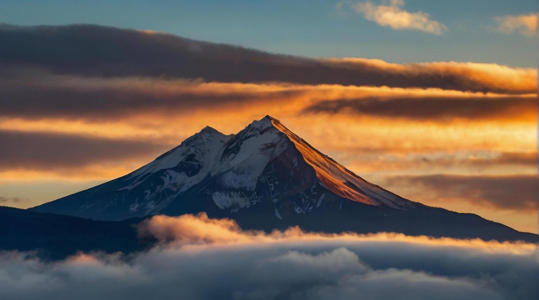 A mountain is seen in the distance with clouds in the sky photo