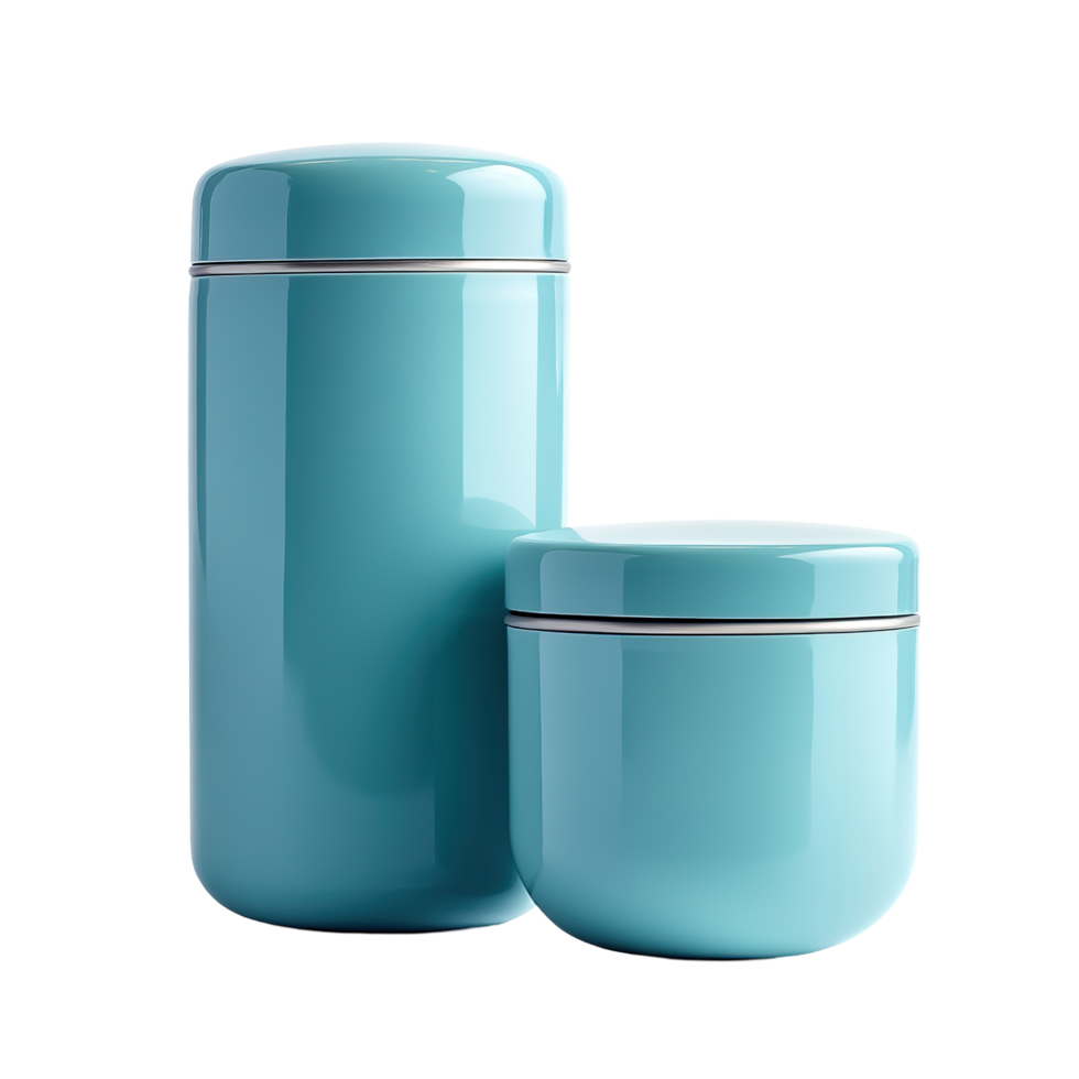 Two teal colored cylindrical containers displayed against a solid background png