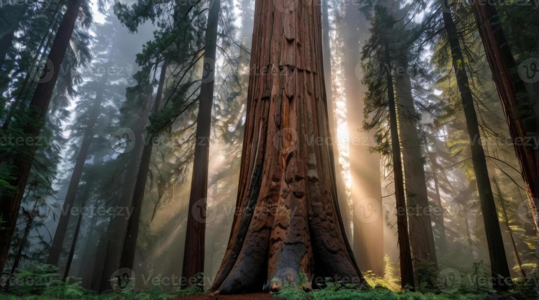 The sun shines through the trees in a forest photo