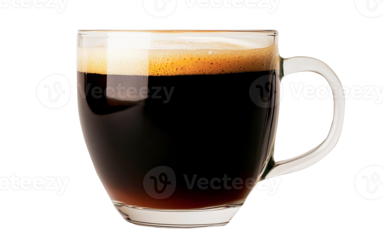 A cup of coffee stands on an isolated background. The coffee is dark and there is foam on top png