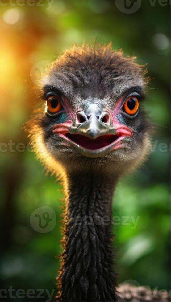 An ostrich with a big smile on its face photo