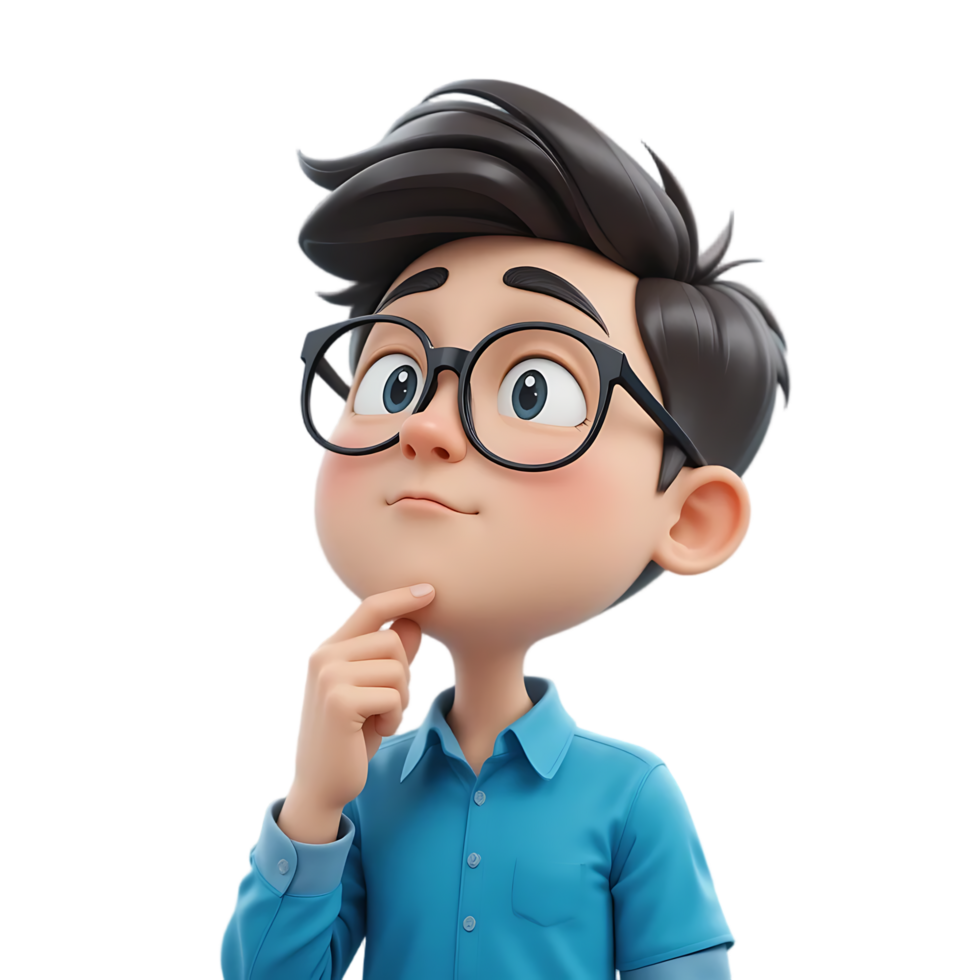 3D illustration cartoon male smart thinking or solving problem png