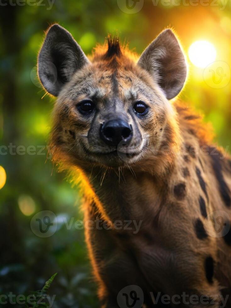A hyena is smiling in the sun photo