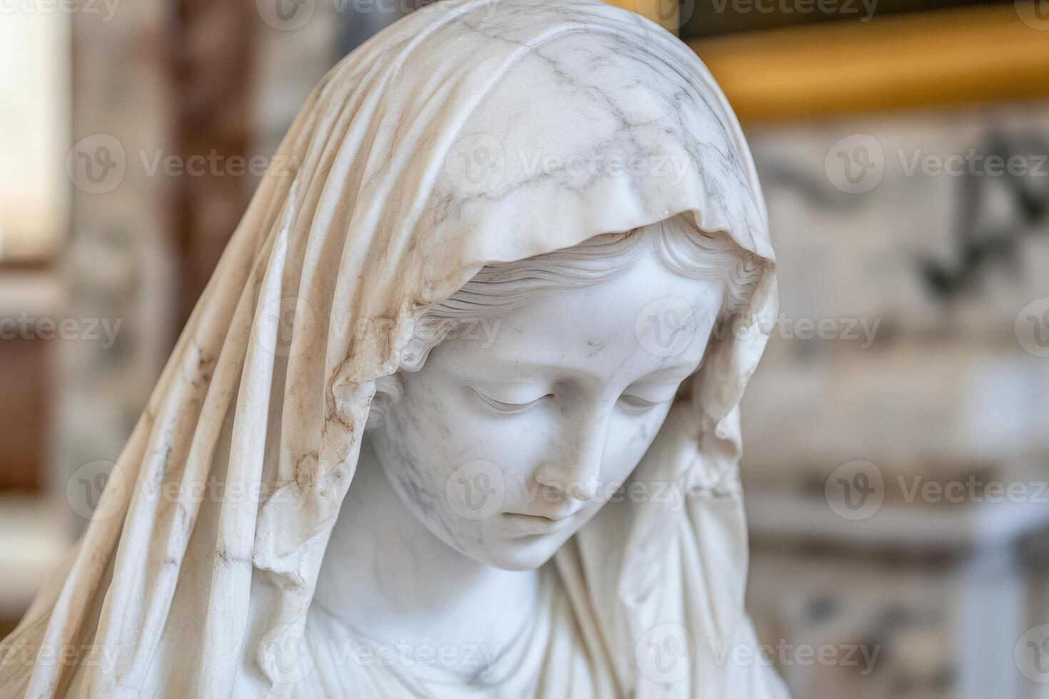A statue of mary with a veil on her head photo