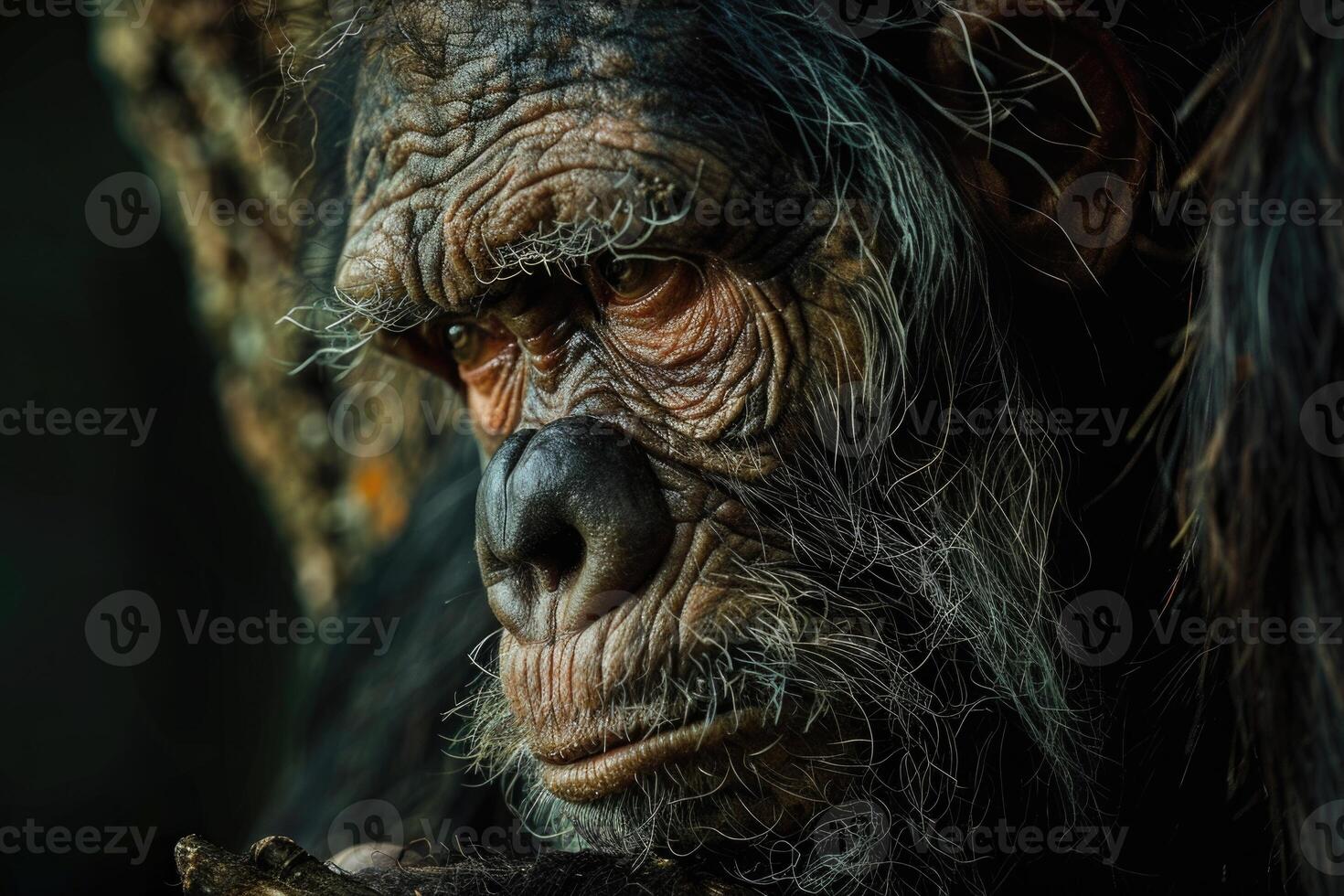 A chimpan is looking at something photo