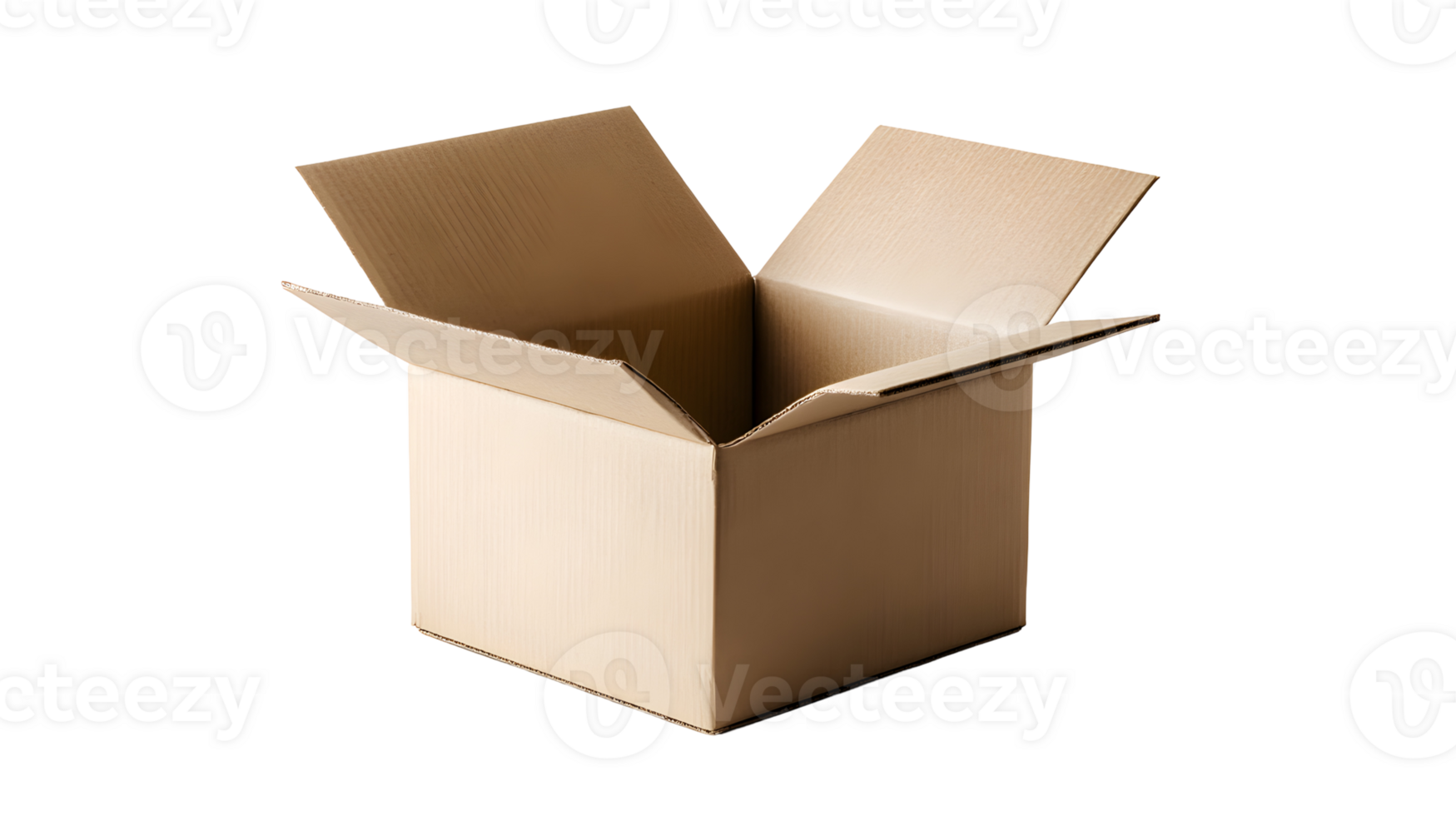 An open brown cardboard box isolated on a transparent background png