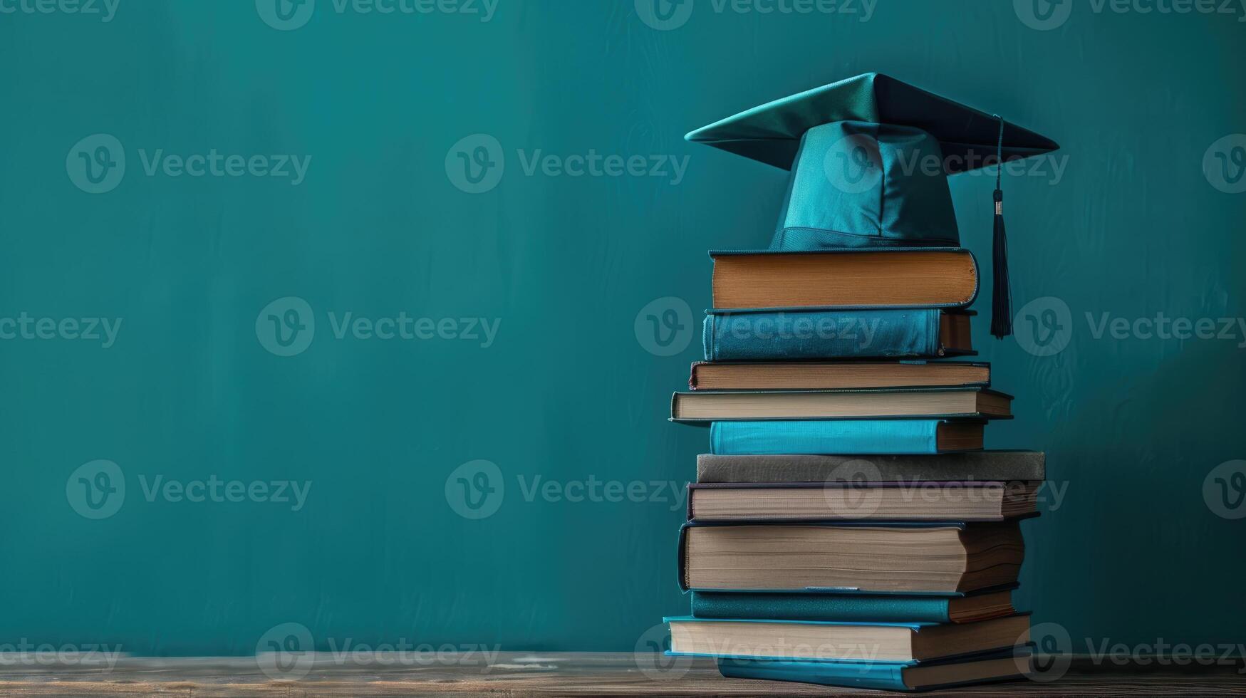 A stack of books with a graduation cap on top photo