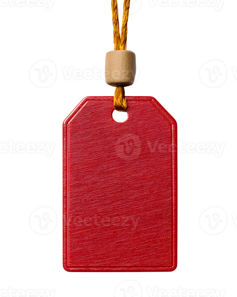 Isolated blank red tag, offering custom labeling solution hanging with string png