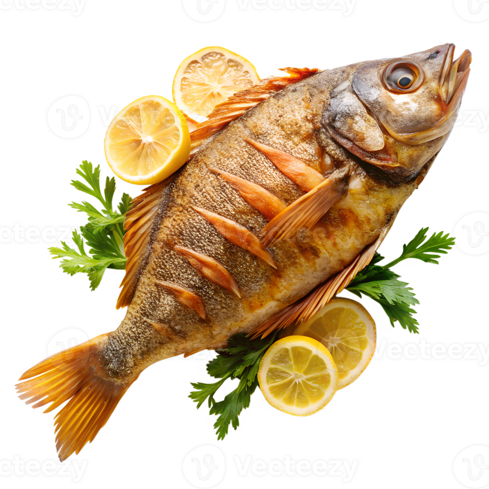 fried fish with lemon png