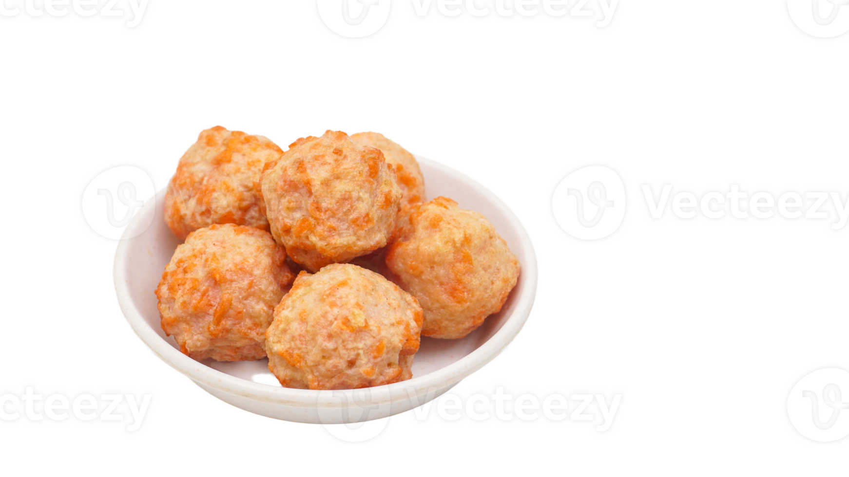 Salmon ball made from processed premium fish paste or surimi on small bowl isolated on transparent background png