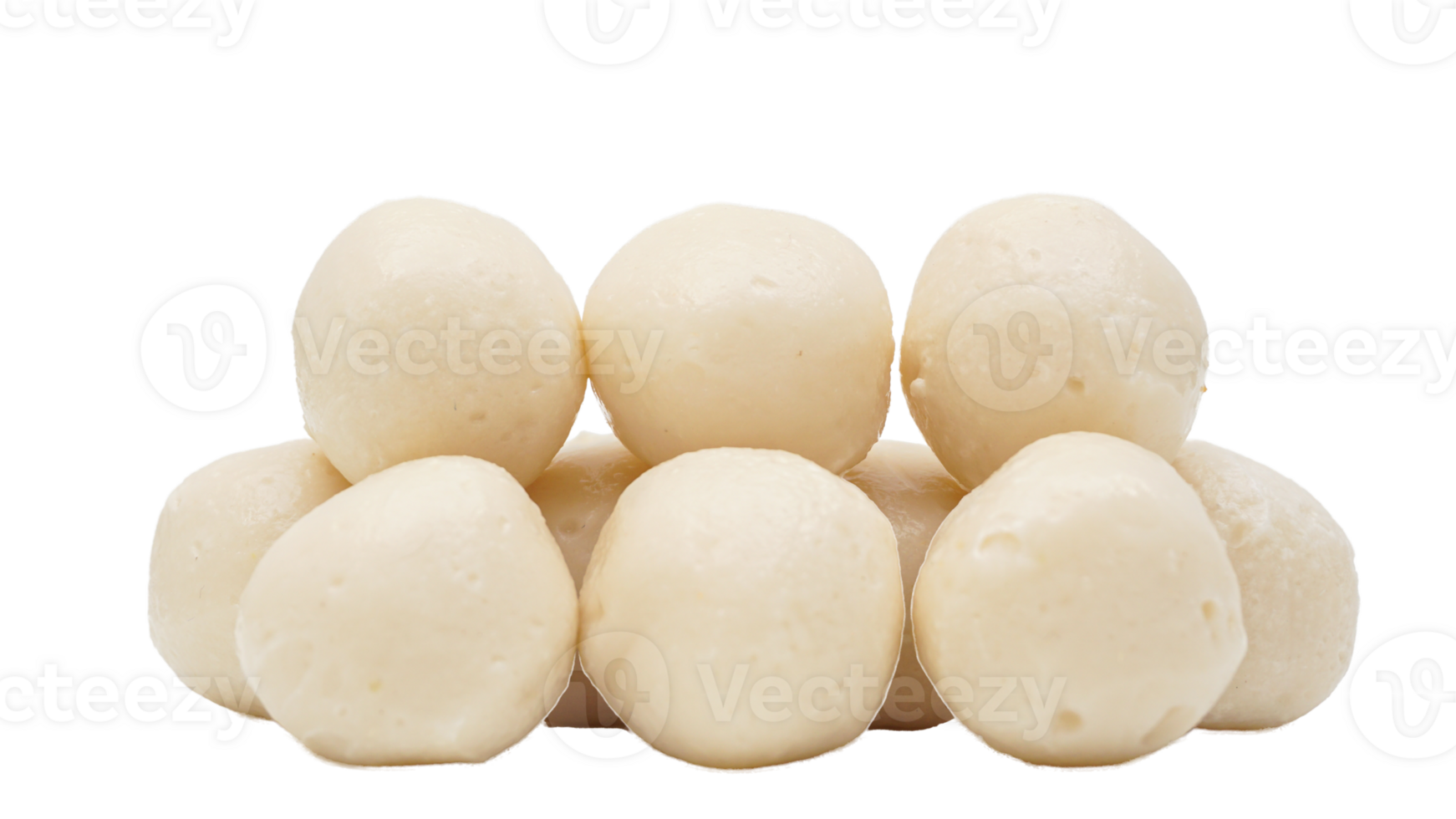 Uncooked fish ball made from processed fish paste or surimi isolated on transparent background png