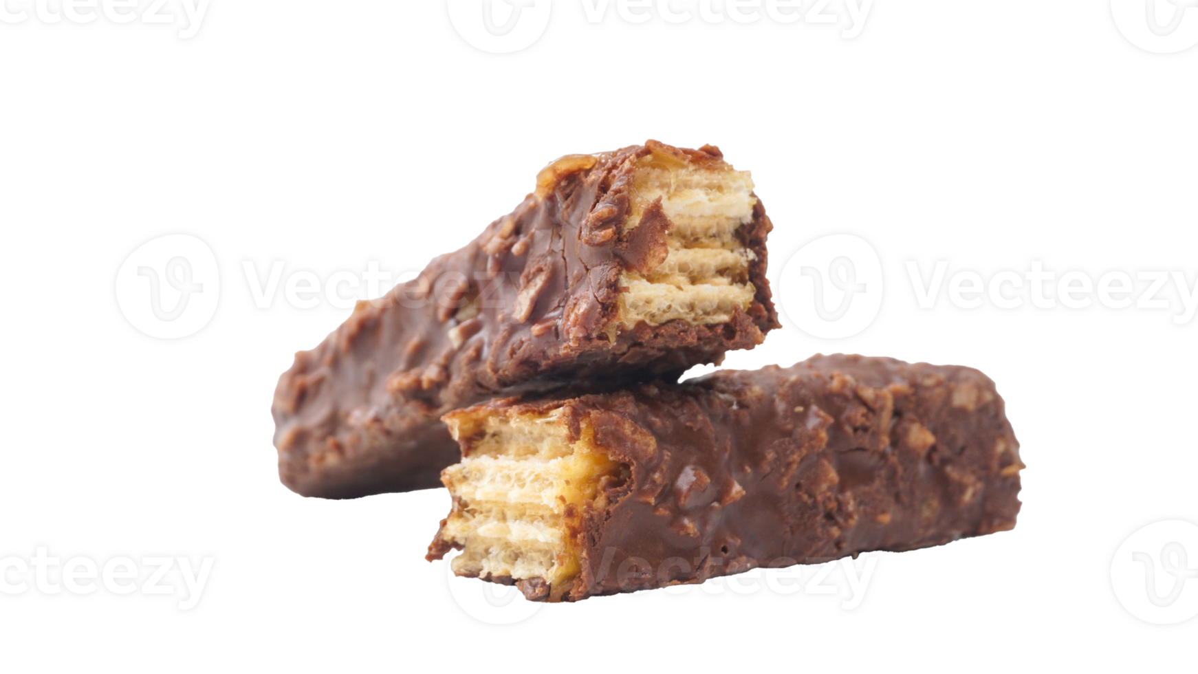 Chocolate layered wafer bars with crispy texture caramel and crunchy rice isolated on transparent background png