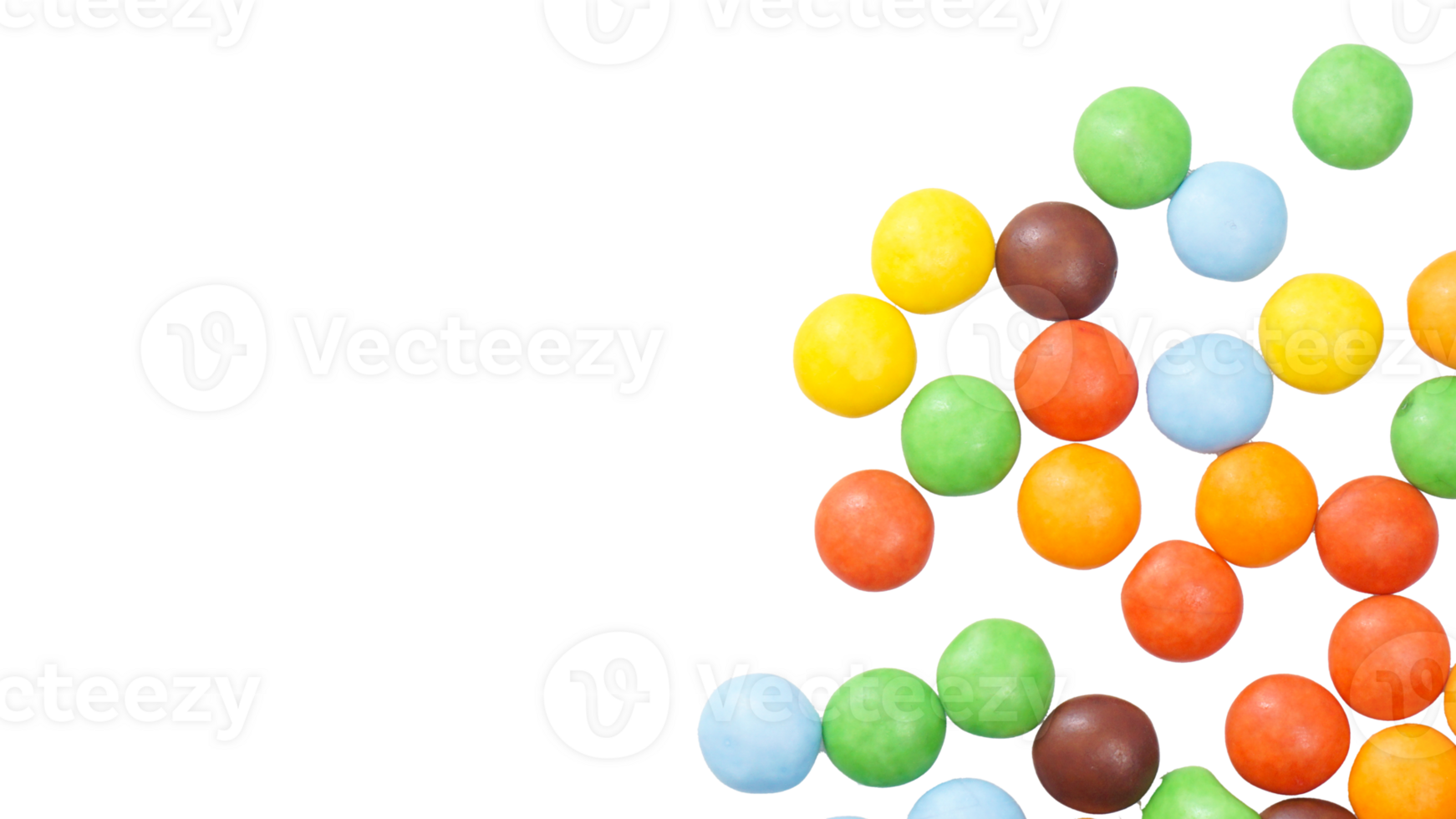 Vibrant sugar coated chocolate candies with a crunchy shell and chocolate filling isolated on transparent background png