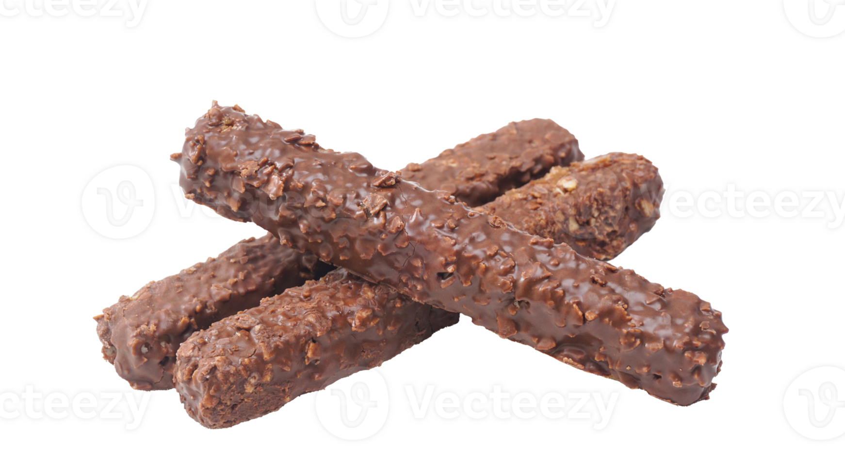 Layered wafer bars with smooth chocolate coating caramel and crisp rice isolated on transparent background png