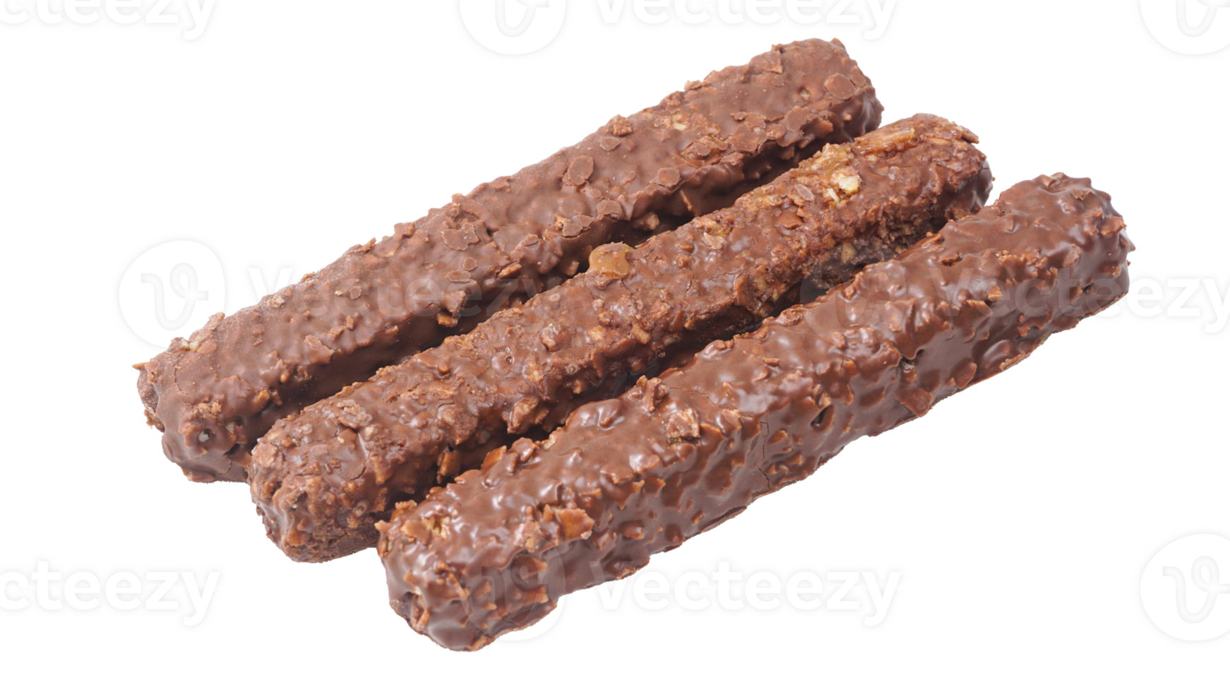 Crispy caramel wafer bars covered in milk chocolate and rice crisps isolated on transparent background png