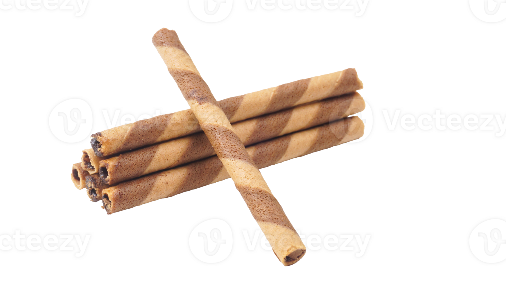 Crispy chocolate wafer rolls with a creamy filling isolated on transparent background png
